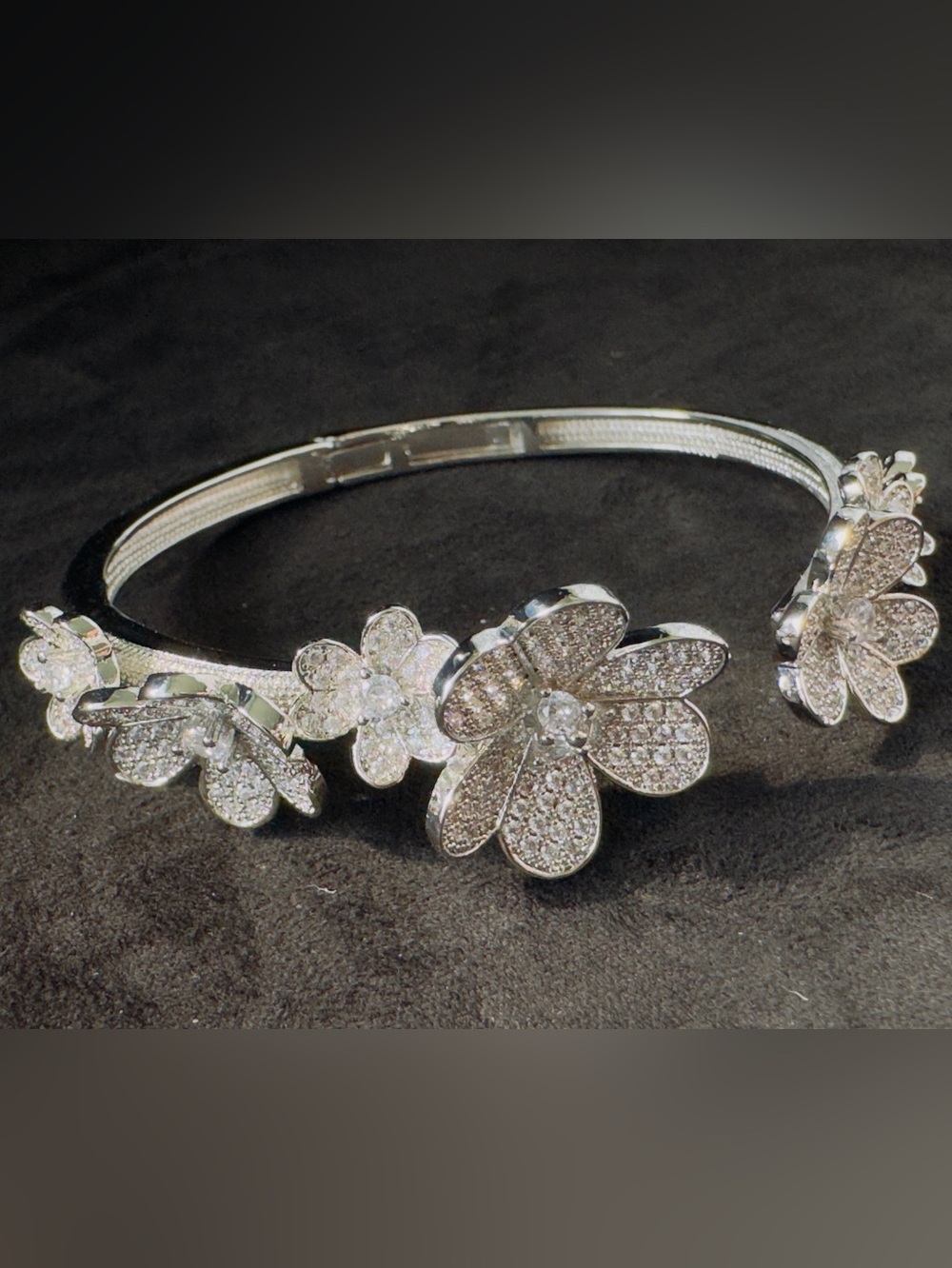 Silver Floral Crystal Bracelet - Elegant Flower Bangle